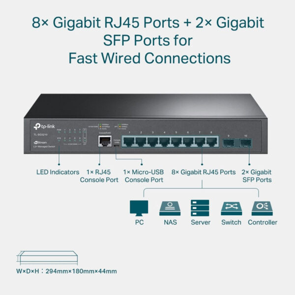 SWITCH GERENCIAVEL GIGABIT L2+ 8 PORTAS C/ 2 SLOTS SFP JETSTREAM TL-SG3210 SMB - Imagem 4