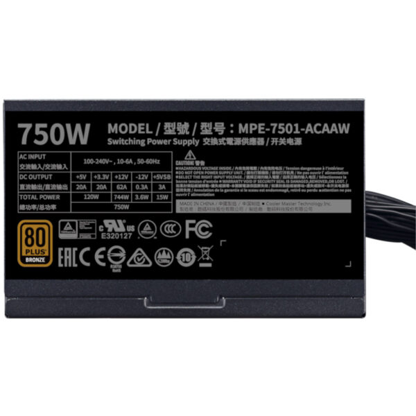 FONTE COOLER MASTER MWE 750W 80P PLUS BRONZE V2 FR - MPE-7501-ACAAW-BBR - Imagem 5