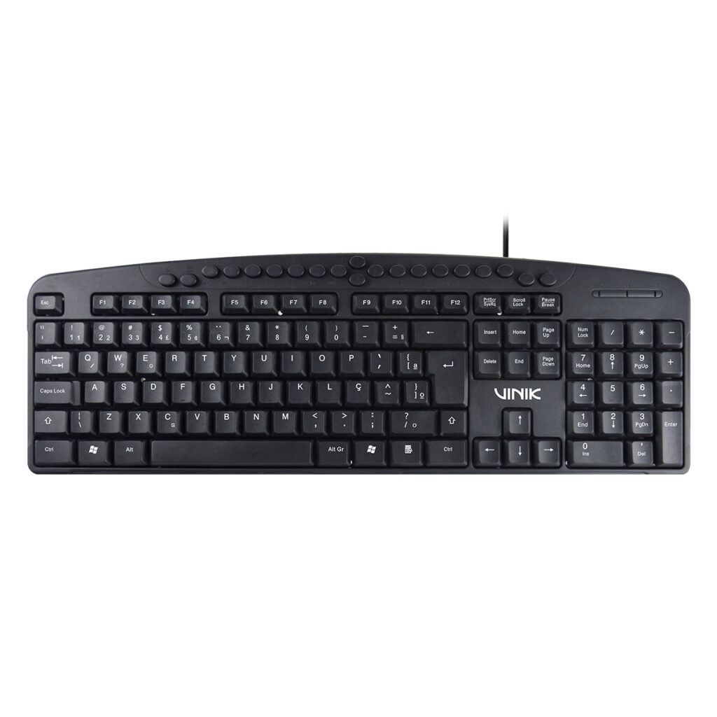 TECLADO USB MULTIMIDIA DYNAMIC 107 TECLAS + 20 TECLAS MULTIMIDIA ABNT2 RESISTENTE À ÁGUA 1.8M PRETO - DT141
