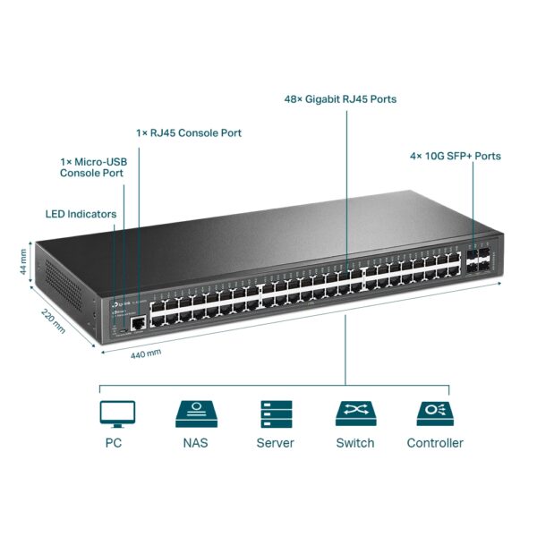 SWITCH GERENCIAVEL 48 PORTAS GIGABIT L2+ E 4 SLOTS 10GE SFP+ JETSTREAM TL-SG3452X SMB - Imagem 4
