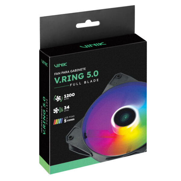 FAN/COOLER GAMER PARA GABINETE V.RING 5.0 FULL BLADE 120MM - LED FIXO 5 CORES - VRINGFBFX5 - Imagem 7