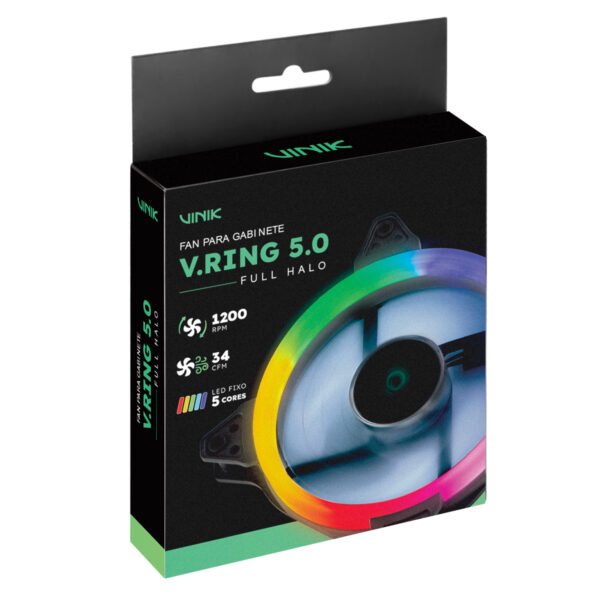 FAN/COOLER GAMER PARA GABINETE V.RING 5.0 FULL HALO 120MM - LED FIXO 5 CORES - VRINGFHFX5 - Imagem 7