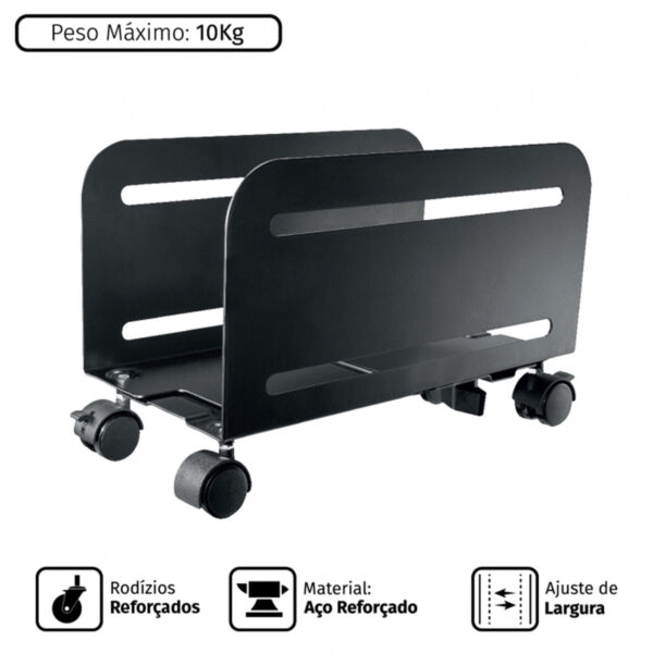 SUPORTE PARA CPU AJUSTÁVEL COM RODAS - PLMSC02 - Imagem 2