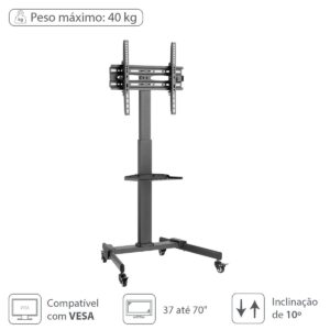 SUPORTE RACK PARA TV DE 37" A 70" ATÉ 40KG COM BANDEJA - SR150