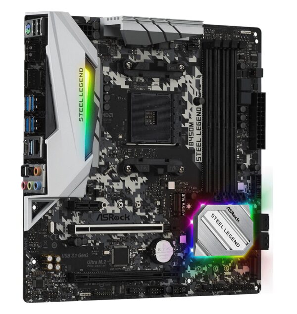 PLACA MÃE ASROCK B450M STEEL LEGEND AM4 4XDDR4 DIMM 128GB 2XUSB2.0 4XUSB3.2 HDMI/D-PORT 1XM.2 REDE GIGA 2XPCIE - Imagem 4