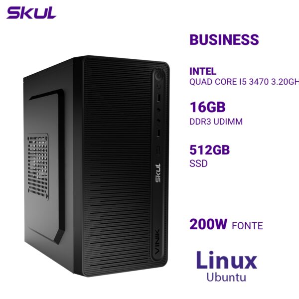 COMPUTADOR B500 QUAD CORE I5 3470 3.20GHZ MEMÓRIA 16GB DDR3 SSD 512GB FONTE 200W  LINUX UBUNTU