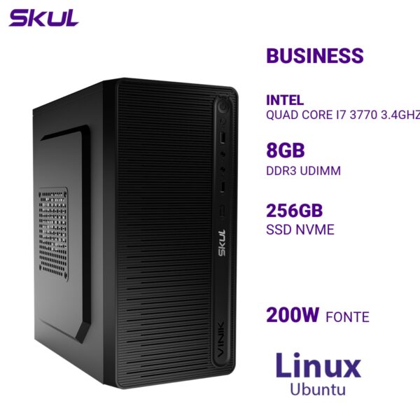 COMPUTADOR B700 QUAD CORE I7 3770 3.4GHZ MEMÓRIA 8GB DDR3 SSD 256GB NVME FONTE 200W  LINUX UBUNTU