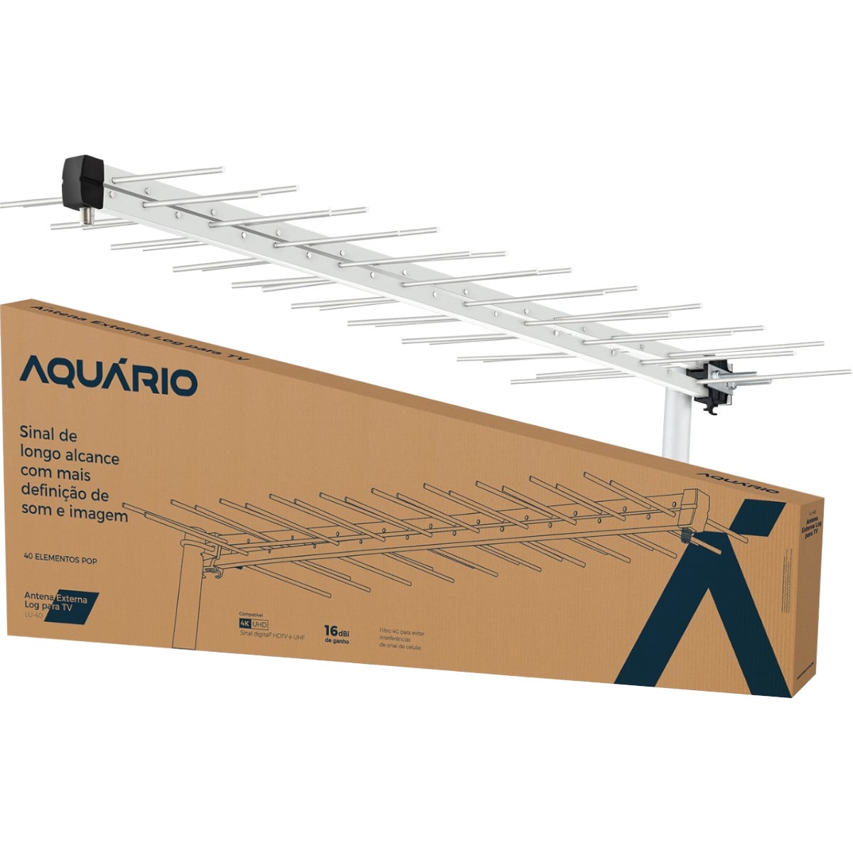 ANTENA DIGITAL EXTERNA LOG PARA TV HDTV/UHF/4K 16DBI 40 ELEMENTOS LU-40 - Imagem 3
