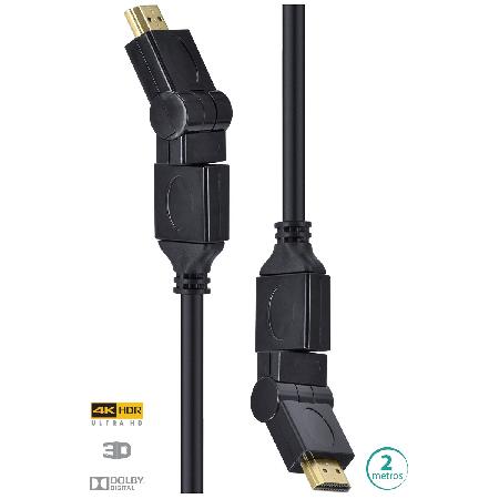CABO HDMI 2.0 4K ULTRA HD 3D CONEXÃO ETHERNET CONECTORES 360° 2 METROS - H20B360-2