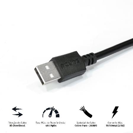 CABO P/ IMPRESSORA USB A 2.0 P/ USB B 2.0 - 3 METROS - PUABM2-3 - Imagem 2