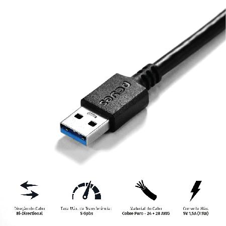 CABO P/ HD EXTERNO USB A 3.0 MACHO P/ MICRO USB B 3.0 - 3 METROS - PUAMCM3-3 - Imagem 2