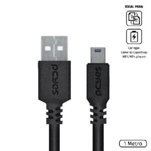 CABO PARA CELULAR CAMERA GPS CARREGAMENTO USB A 2.0 PARA MINI USB B 2.0 - PRETO - 1 METRO - PUANM2-1
