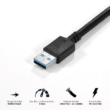 CABO EXTENSOR USB A 3.0 MACHO P/ USB A 3.0 FEMEA - 2 METROS - PUAMF3-2 - Imagem 2