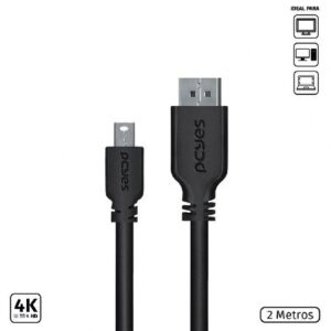 CABO MINI DISPLAYPORT MACHO PARA DISPLAYPORT MACHO V.1.2 28AWG PURO COBRE 2 METROS - PMDDPM-2
