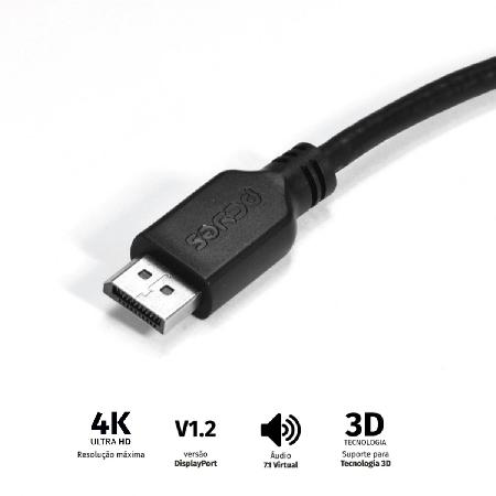 CABO MINI DISPLAYPORT MACHO PARA DISPLAYPORT MACHO V.1.2 28AWG PURO COBRE 2 METROS - PMDDPM-2 - Imagem 2