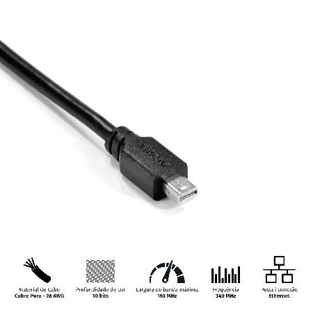 CABO MINI DISPLAYPORT MACHO PARA DISPLAYPORT MACHO V.1.2 28AWG PURO COBRE 2 METROS - PMDDPM-2 - Imagem 3