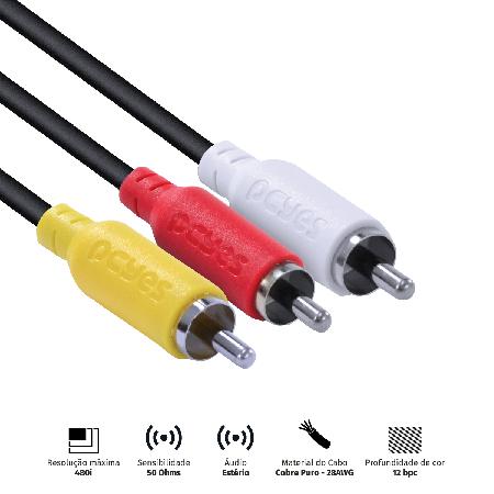 CABO DE VIDEO 3 RCA M PARA 3 RCA M - 2 MTS - P3R-2 - Imagem 2