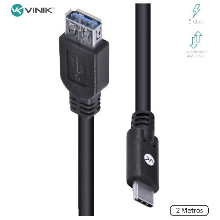 CABO USB TIPO C PARA EXTENSOR USB A FÊMEA V3.2 GEN1 5GBPS 2 METROS - C32UAF-2