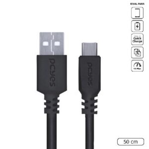 CABO PARA CELULAR CARREGAMENTO DADOS USB A 2.0 MACHO PARA USB TIPO-C - PRETO - 50 CM - PUACP-05