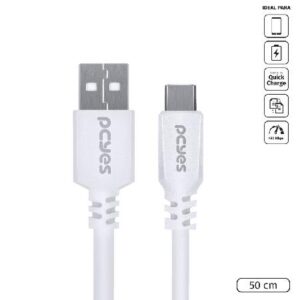 CABO PARA CELULAR TABLET CARREGAMENTO USB A 2.0 MACHO P/ USB TIPO-C - BRANCO - 50 CM - PUACB-05