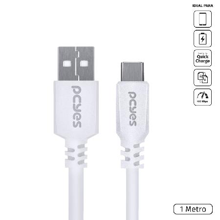 CABO PARA CELULAR TABLET CARREGAMENTO USB A 2.0 MACHO P/ USB TIPO-C - BRANCO - 1 METRO - PUACB-01