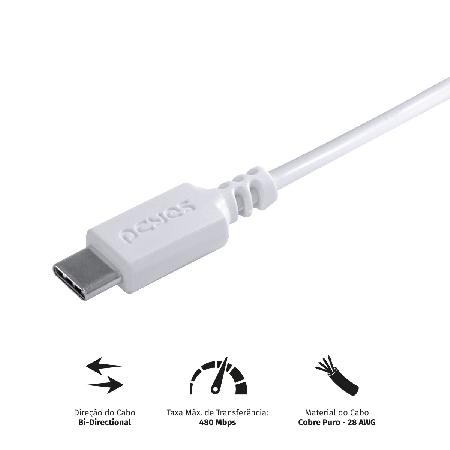 CABO PARA CELULAR TABLET CARREGAMENTO USB A 2.0 MACHO P/ USB TIPO-C - BRANCO - 1 METRO - PUACB-01 - Imagem 2