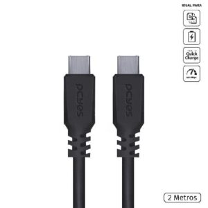 CABO PARA CELULAR CARREGAMENTO USB TIPO-C P/ USB TIPO-C 2.0 - PRETO - 2 METRO - PUCP-02