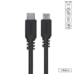 CABO PARA CELULAR CAIXA DE SOM CARREGAMENTO USB TIPO-C PARA MICRO USB B 2.0 - PRETO - 1 METRO - PUCMP-1