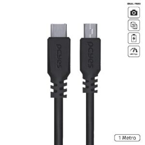 CABO PARA CAMERA CELULAR CARREGAMENTO USB TIPO-C P/ MINI USB B 2.0 - PRETO - 1 METRO - PUCMBP-1
