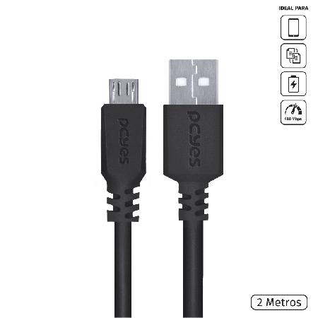 CABO PARA CELULAR CAMERA CAIXA DE SOM CARREGAMENTO MICRO USB PARA USB A 2.0 - PRETO - 2 METROS - PMUAP-2