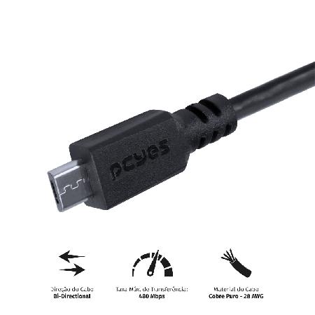 CABO PARA CELULAR CAMERA CAIXA DE SOM CARREGAMENTO MICRO USB PARA USB A 2.0 - PRETO - 2 METROS - PMUAP-2 - Imagem 2