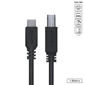 CABO PARA IMPRESSORA DADOS USB TIPO-C PARA USB B 2.0 - PRETO - 1 METRO - PUCBP-1