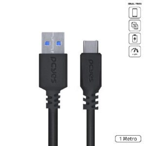CABO PARA CELULAR DADOS CARREGAMENTO USB A 3.0 MACHO PARA USB TIPO-C - PRETO - 1 METRO - P3UACP-1
