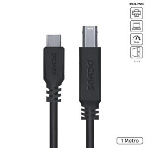 CABO PARA IMPRESSORA DADOS USB TIPO-C PARA USB B 3.0 - PRETO - 1 METRO - P3UCBP-1