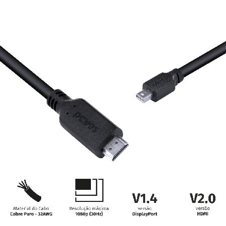CABO MINI DISPLAYPORT MACHO PARA HDMI 2.0 MACHO 2 METROS - PMDPH-2 - Imagem 2