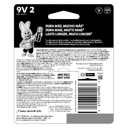 BATERIA ALCALINA 9V MN1604 (COM 2 PILHAS) DURACELL - Imagem 2