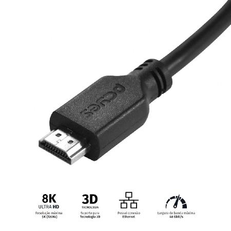 CABO HDMI ULTRA 2.1 28AWG PURO COBRE 8K 1 METRO - PHM21-1 - Imagem 2