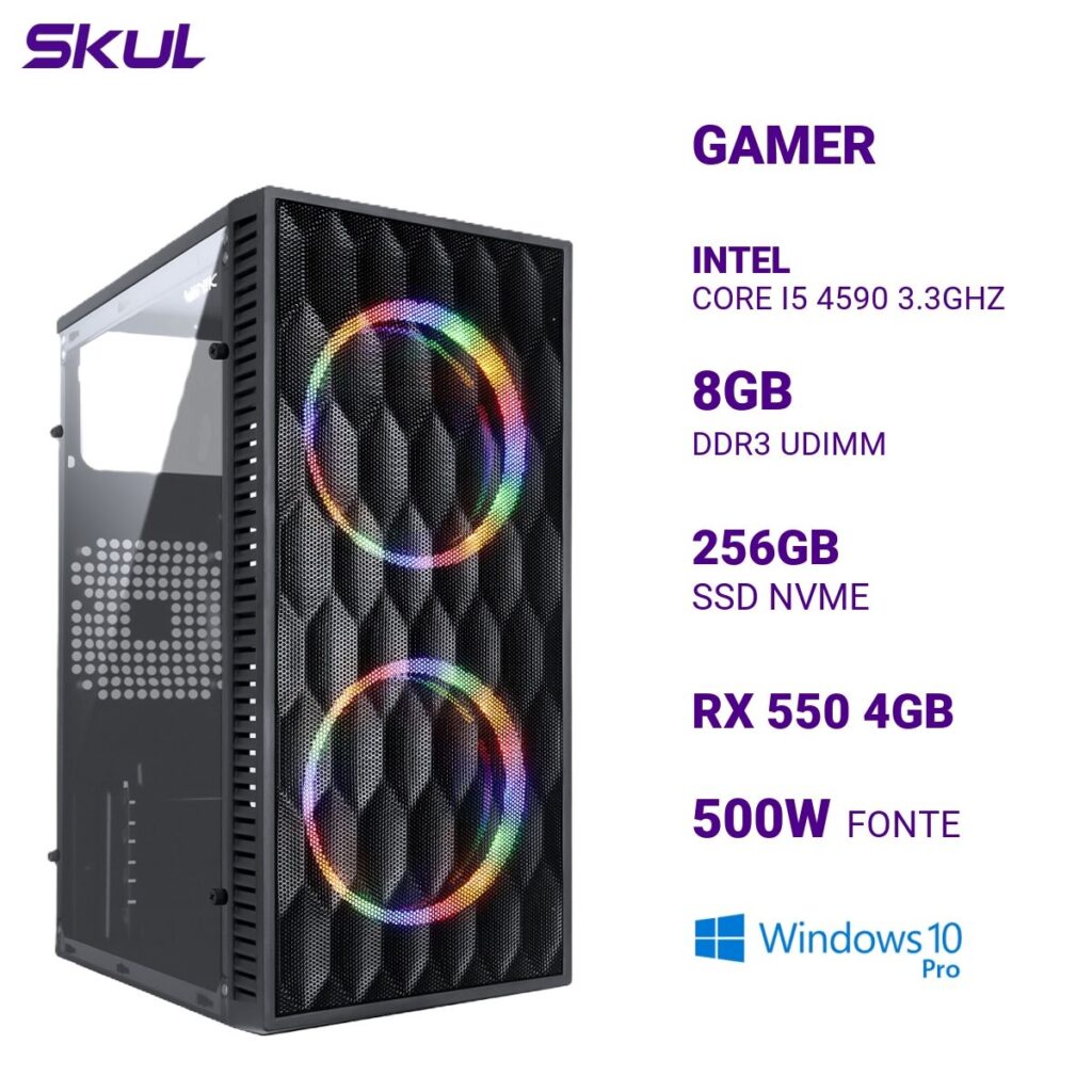 Computador 5000 Core I5 4590 3.3Ghz Mem 8Gb Ddr3 Ssd 256Gb Nvme Rx 550 4Gb Fonte 500W Windows 10 Pro SKU CP322663